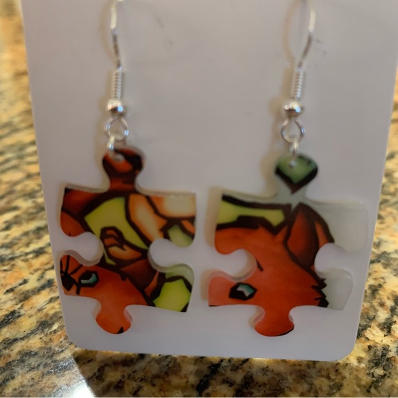 Handmade puzzle earrings - Picture 3 of 9